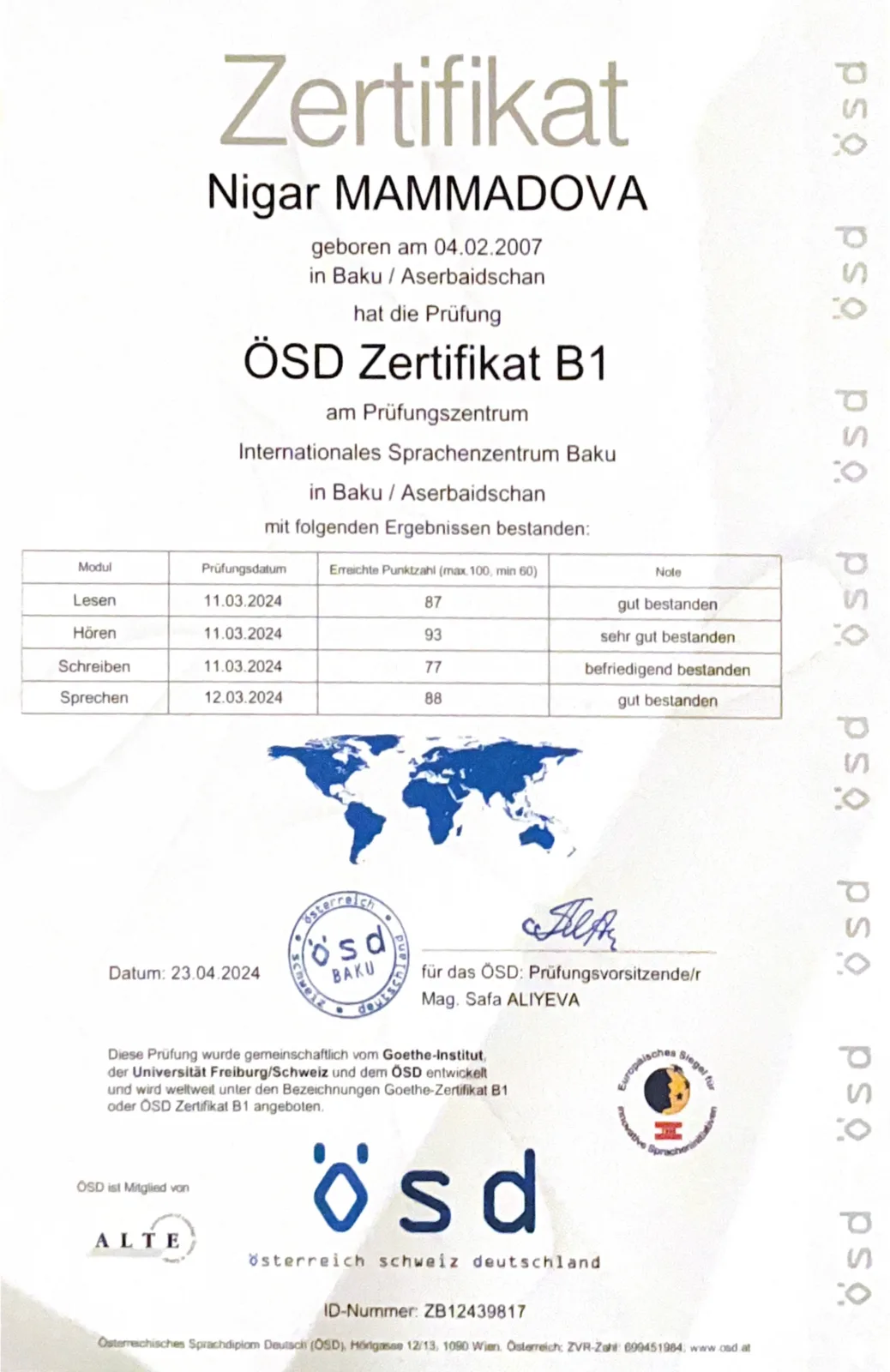 ÖSD Zertifikat B1 sertifikatı