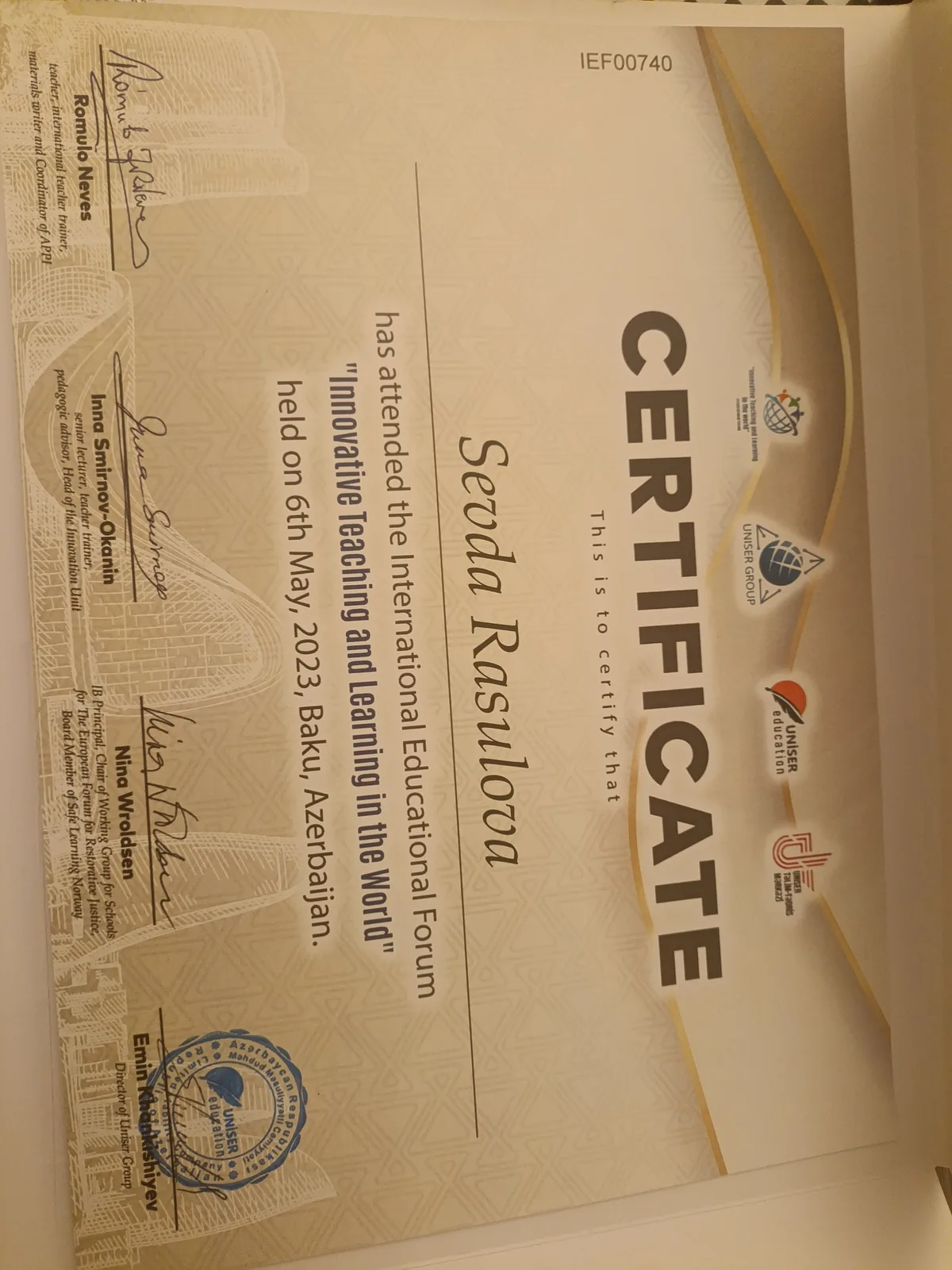 International Teaching and learning methods sertifikatı